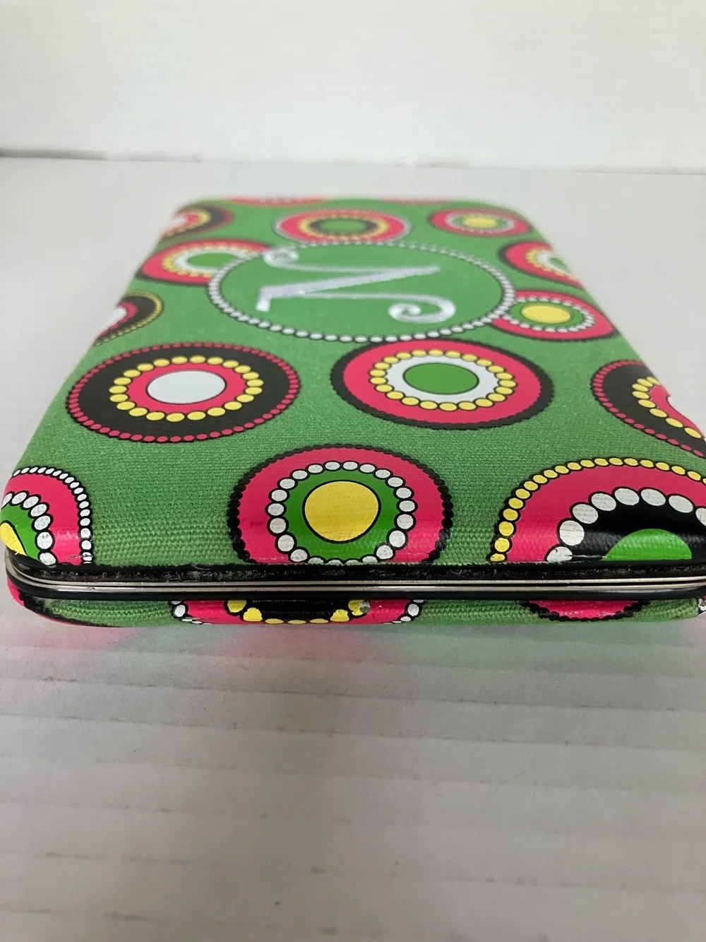 MSC‎ Monogrammed 'N'  - Bright Green with Pink & Yellow Circles 4.5x7.5”